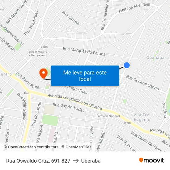 Rua Oswaldo Cruz, 691-827 to Uberaba map