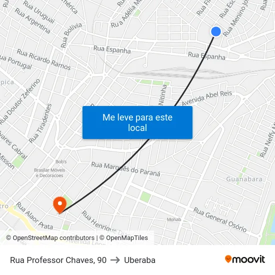 Rua Professor Chaves, 90 to Uberaba map