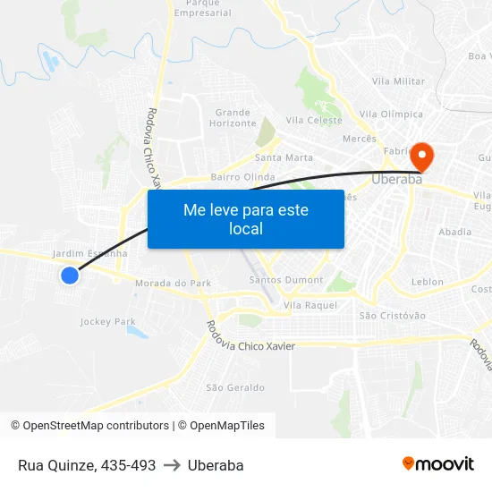 Rua Quinze, 435-493 to Uberaba map