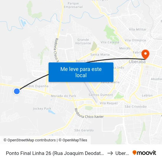 Ponto Final Linha 26 (Rua Joaquim Deodato De Oliveira) to Uberaba map