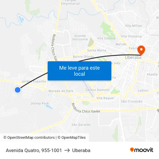 Avenida Quatro, 955-1001 to Uberaba map
