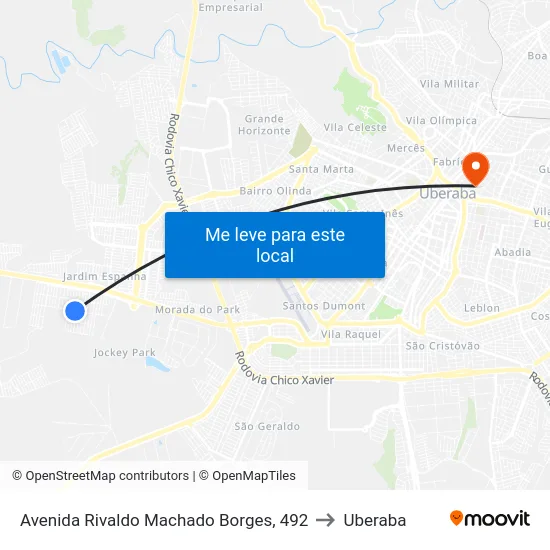 Avenida Rivaldo Machado Borges, 492 to Uberaba map