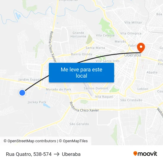 Rua Quatro, 538-574 to Uberaba map