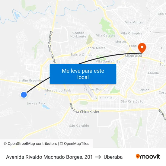 Avenida Rivaldo Machado Borges, 201 to Uberaba map