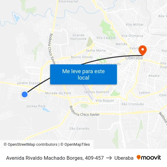 Avenida Rivaldo Machado Borges, 409-457 to Uberaba map