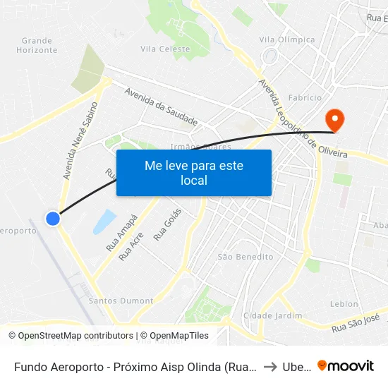Fundo Aeroporto - Próximo Aisp Olinda (Rua Edgar Vidal Leite Ribeiro) to Uberaba map