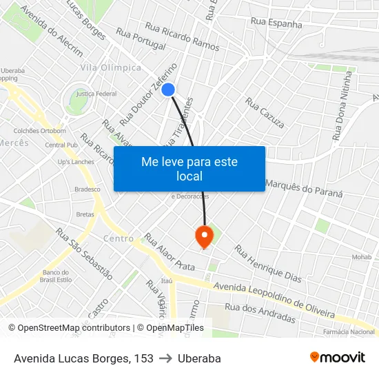 Avenida Lucas Borges, 153 to Uberaba map