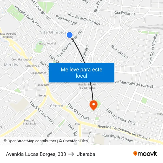 Avenida Lucas Borges, 333 to Uberaba map