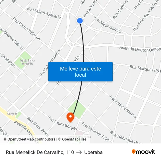 Rua Menelick De Carvalho, 110 to Uberaba map