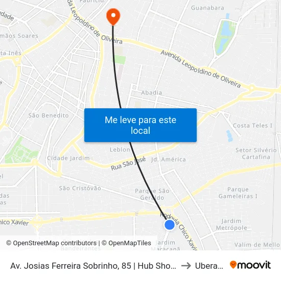 Av. Josias Ferreira Sobrinho, 85 | Hub Shopee to Uberaba map