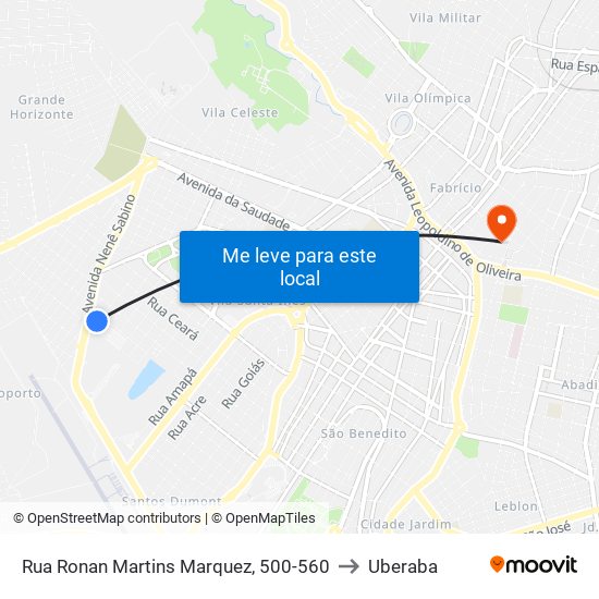 Rua Ronan Martins Marquez, 500-560 to Uberaba map