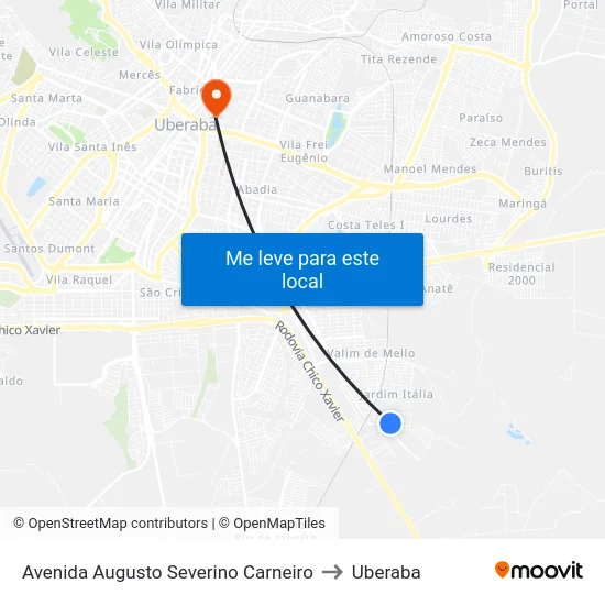 Avenida Augusto Severino Carneiro to Uberaba map