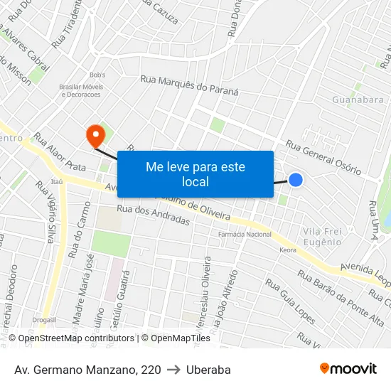 Av. Germano Manzano, 220 to Uberaba map