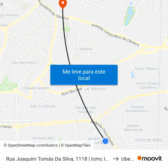 Rua Joaquim Tomás Da Silva, 1118 | Icmc Indústria E Comércio to Uberaba map