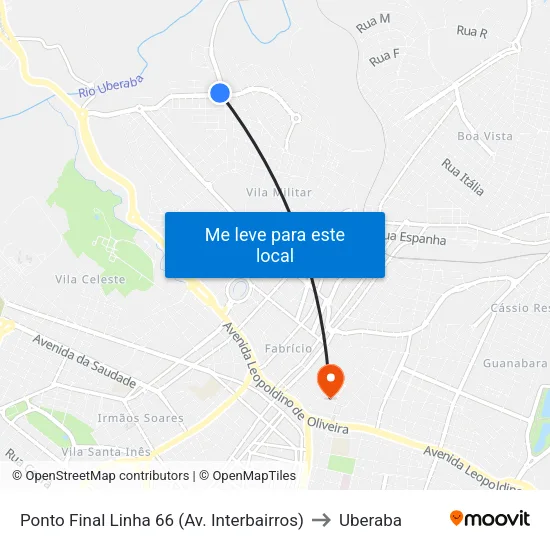 Ponto Final Linha 66 (Av. Interbairros) to Uberaba map