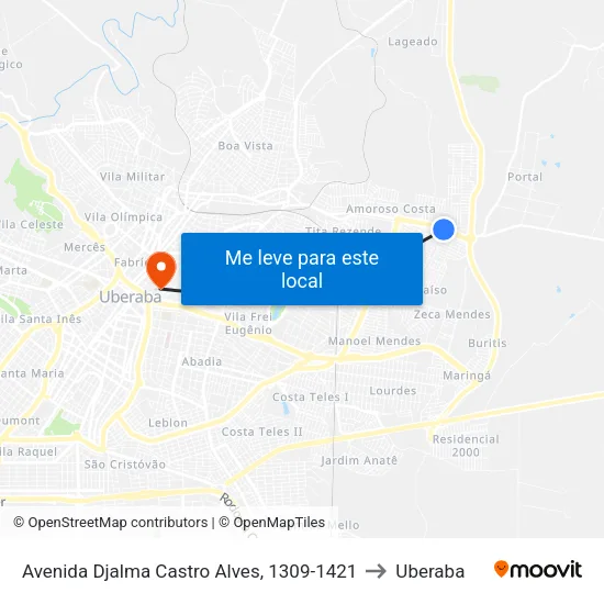 Avenida Djalma Castro Alves, 1309-1421 to Uberaba map