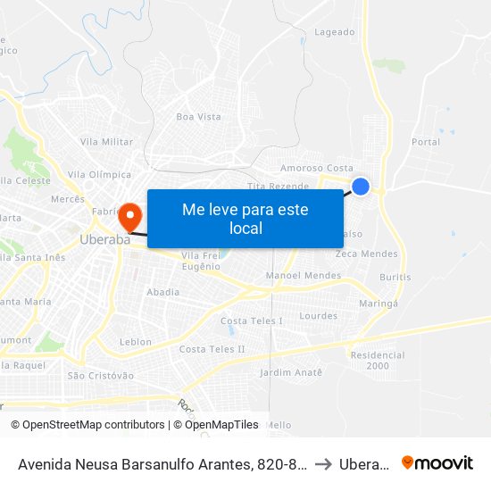 Avenida Neusa Barsanulfo Arantes, 820-896 to Uberaba map