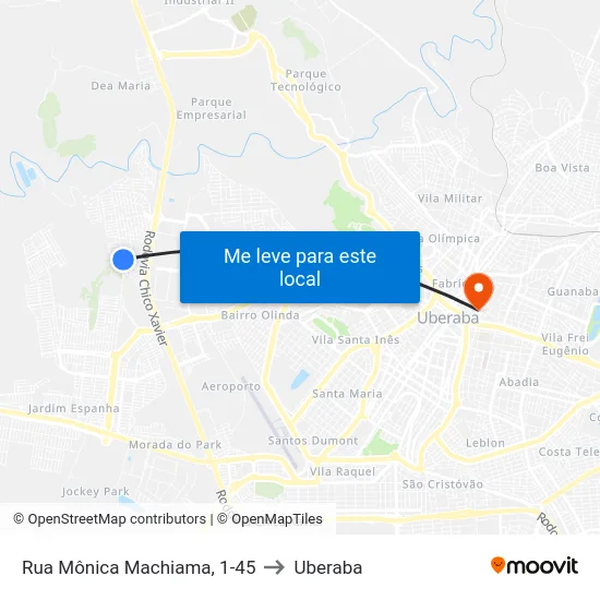 Rua Mônica Machiama, 1-45 to Uberaba map