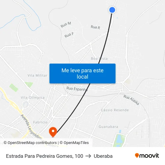 Estrada Para Pedreira Gomes, 100 to Uberaba map
