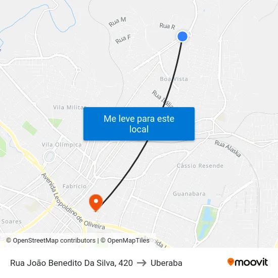 Rua João Benedito Da Silva, 420 to Uberaba map