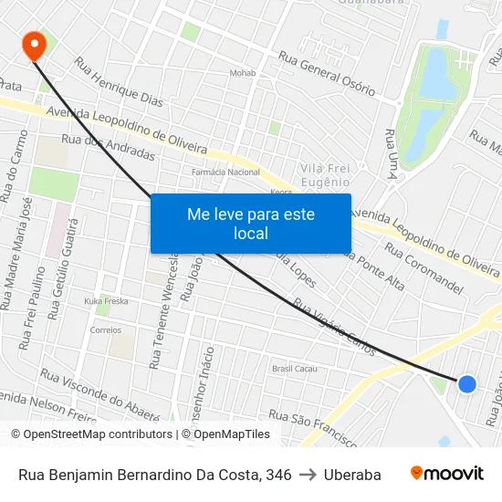 Rua Benjamin Bernardino Da Costa, 346 to Uberaba map