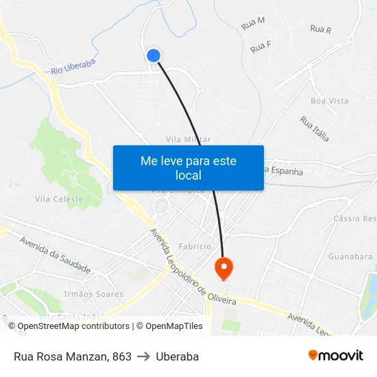 Rua Rosa Manzan, 863 to Uberaba map