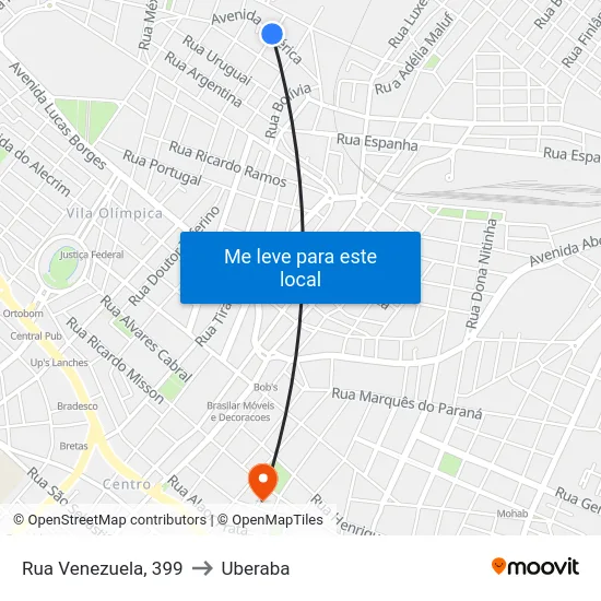 Rua Venezuela, 399 to Uberaba map