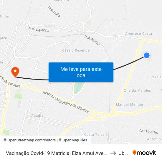Vacinação Covid-19 Matricial Elza Amuí Avenida Guilherme Capucci, 374 to Uberaba map