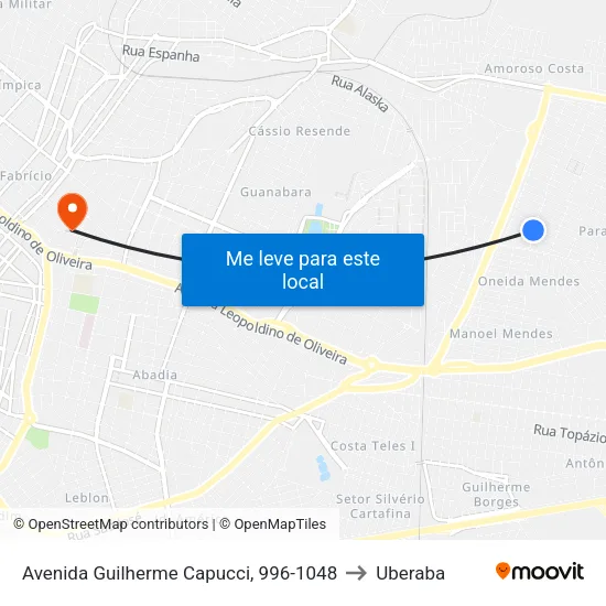 Avenida Guilherme Capucci, 996-1048 to Uberaba map