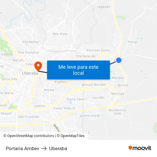 Portaria Ambev to Uberaba map