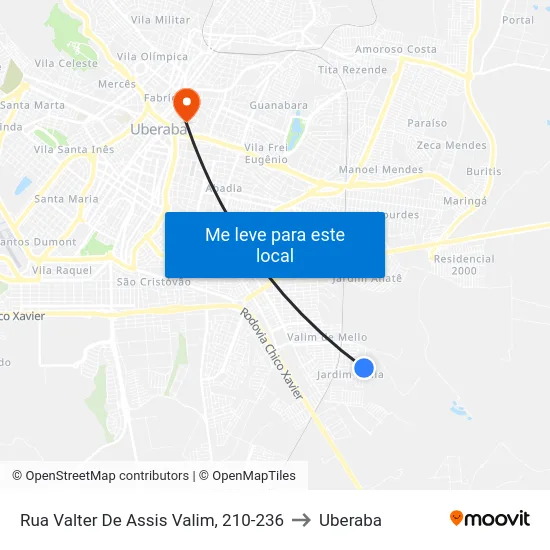 Rua Valter De Assis Valim, 210-236 to Uberaba map
