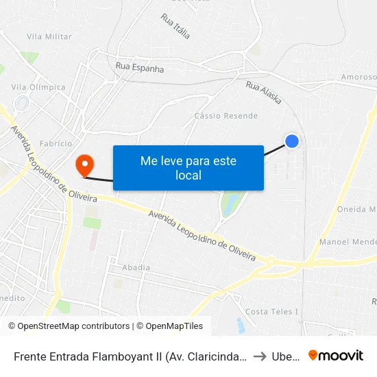 Frente Entrada Flamboyant II (Av. Claricinda Alves De Rezende) to Uberaba map