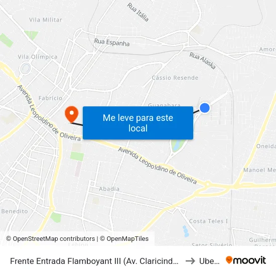 Frente Entrada Flamboyant III (Av. Claricinda Alves De Rezende) to Uberaba map