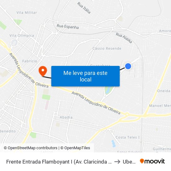 Frente Entrada Flamboyant I (Av. Claricinda Alves De Rezende) to Uberaba map