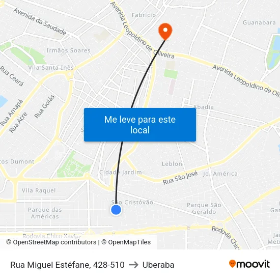 Rua Miguel Estéfane, 428-510 to Uberaba map