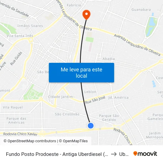 Fundo Posto Prodoeste - Antiga Uberdiesel (Rua Menino Jesus De Praga) to Uberaba map
