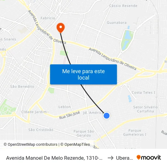 Avenida Manoel De Melo Rezende, 1310-1374 to Uberaba map