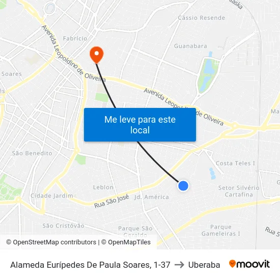 Alameda Eurípedes De Paula Soares, 1-37 to Uberaba map