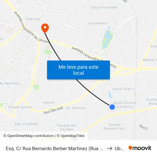 Esq. C/ Rua Bernardo Berber Martinez (Rua Catulino Nunes Dos Santos) to Uberaba map