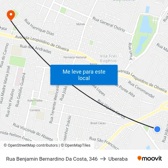 Rua Benjamin Bernardino Da Costa, 346 to Uberaba map