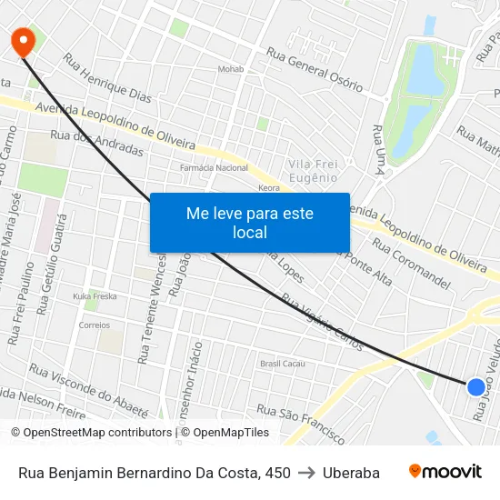 Rua Benjamin Bernardino Da Costa, 450 to Uberaba map