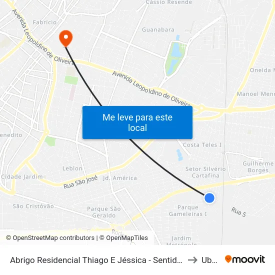 Abrigo Residencial Thiago E Jéssica - Sentido Terminal Gameleiras (Rua D) to Uberaba map