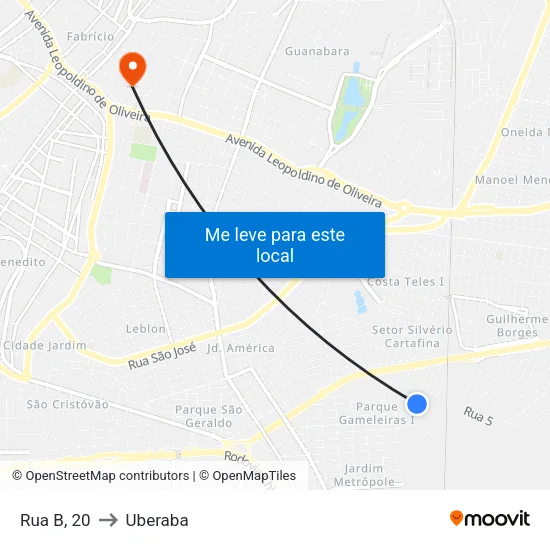 Rua B, 20 to Uberaba map