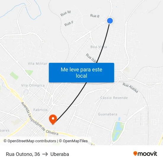 Rua Outono, 36 to Uberaba map