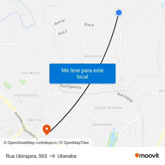 Rua Ubirajara, 565 to Uberaba map