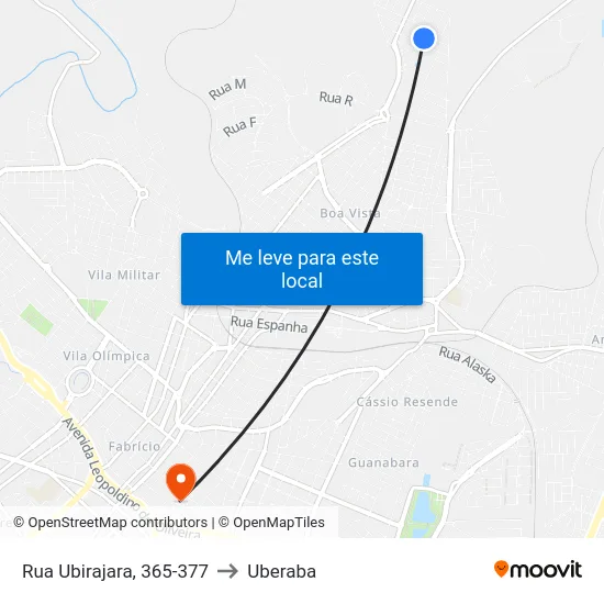 Rua Ubirajara, 365-377 to Uberaba map