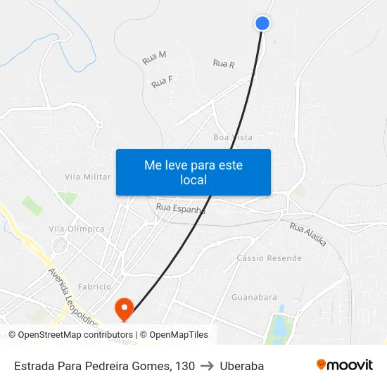 Estrada Para Pedreira Gomes, 130 to Uberaba map