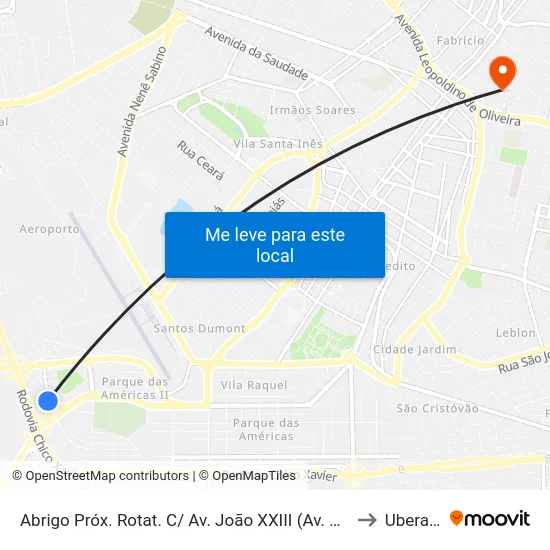 Abrigo Próx. Rotat. C/ Av. João XXIII (Av. Canaã) to Uberaba map