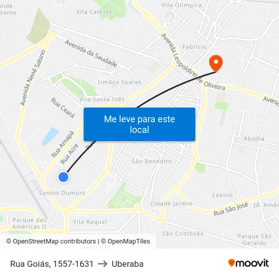 Rua Goiás, 1557-1631 to Uberaba map