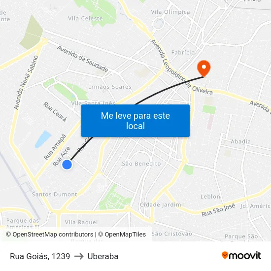 Rua Goiás, 1239 to Uberaba map